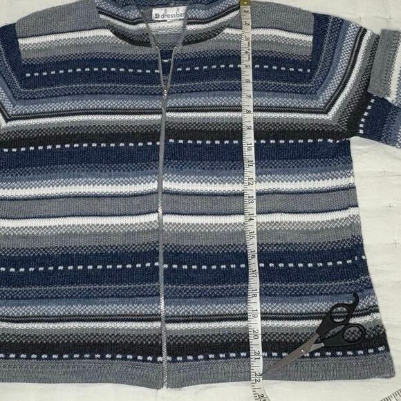 VTG Dressbarn Fair Isle Full Zip Hoodie Sweater Women's M Blue Gray White - Picture 8 of 12